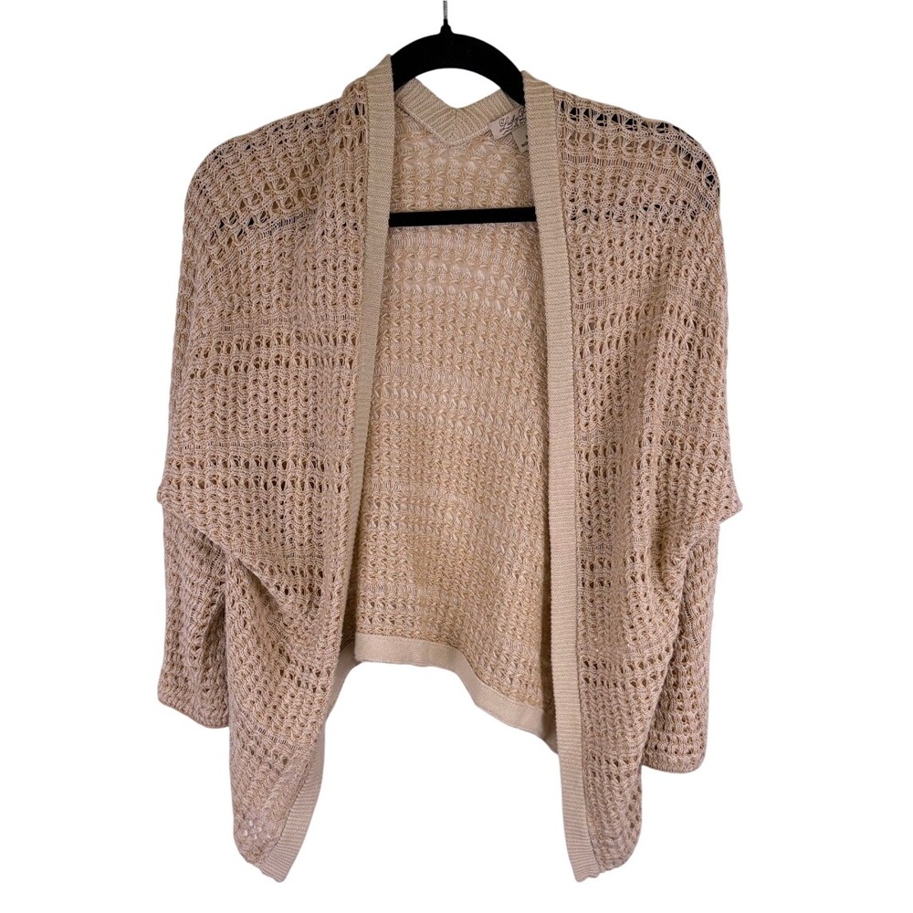 Lucky Brand Women's Tan Open Knit Cocoon Cardigan Sweater M Boho Layering Fall